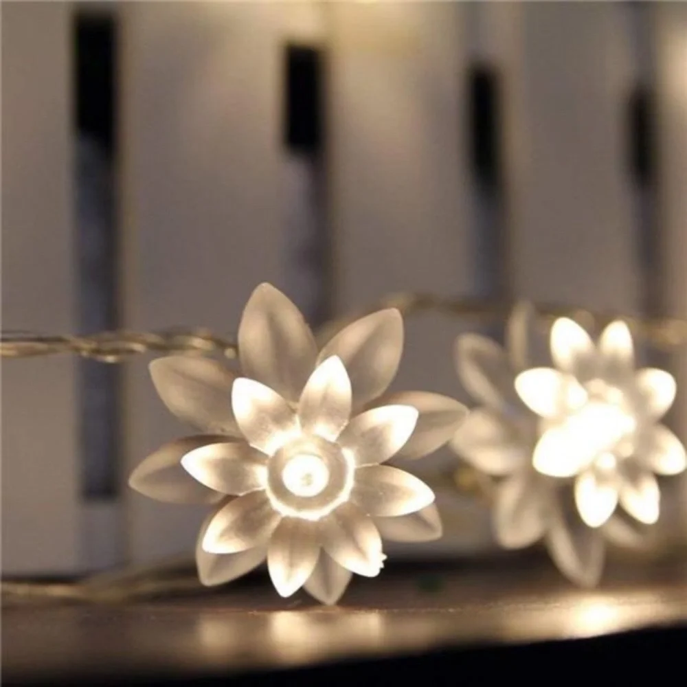 Battery Operated Indoor and Outdoor 60 LED Lotus Flower Fairy Lights on 22ft PVC